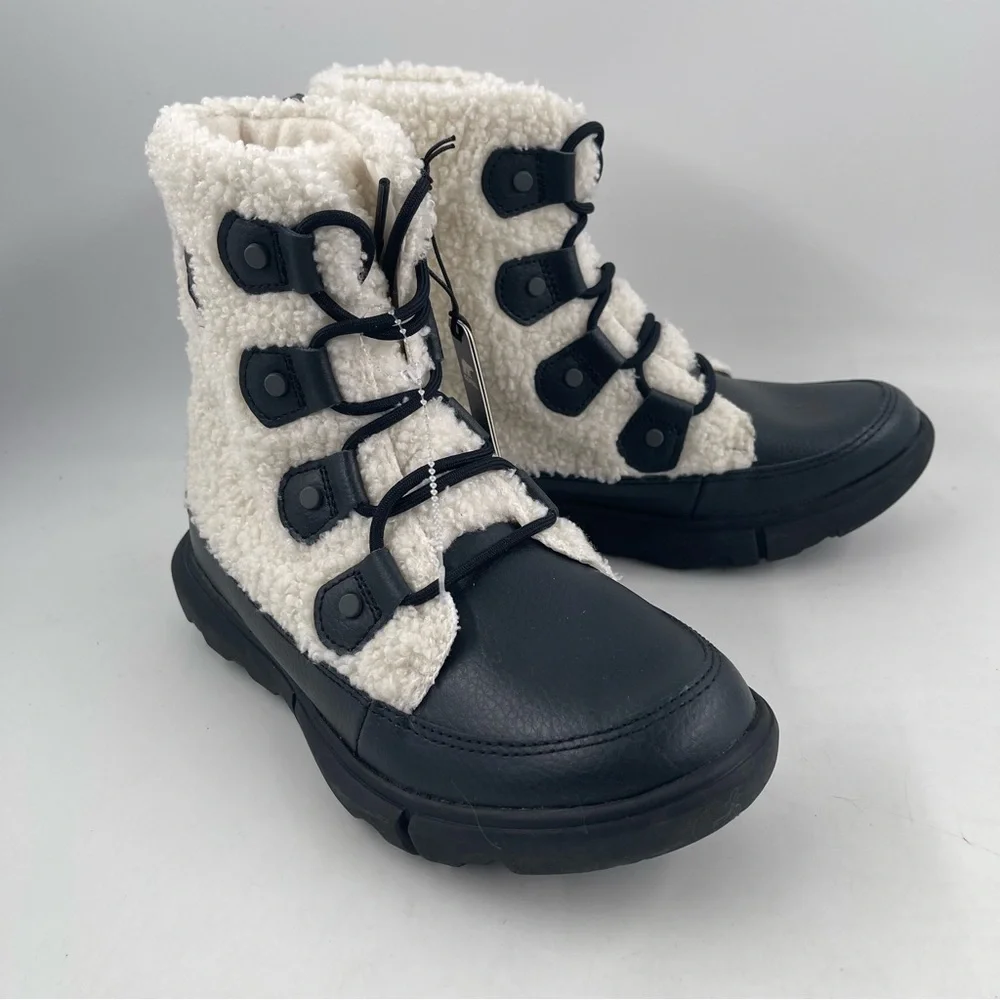 Sorel Womens Explorer II Joan Cozy-Size 6.5-Black & White Sherpa Boot-Ships Free